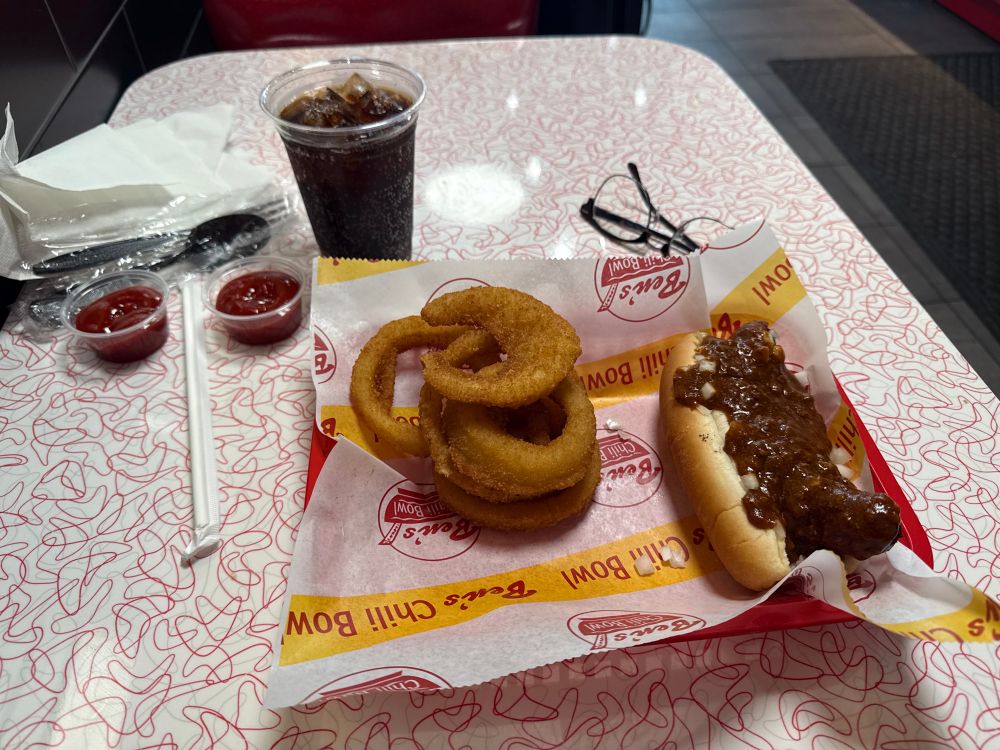 It’s a chili half-smoke and some onion rings. Delicious. 