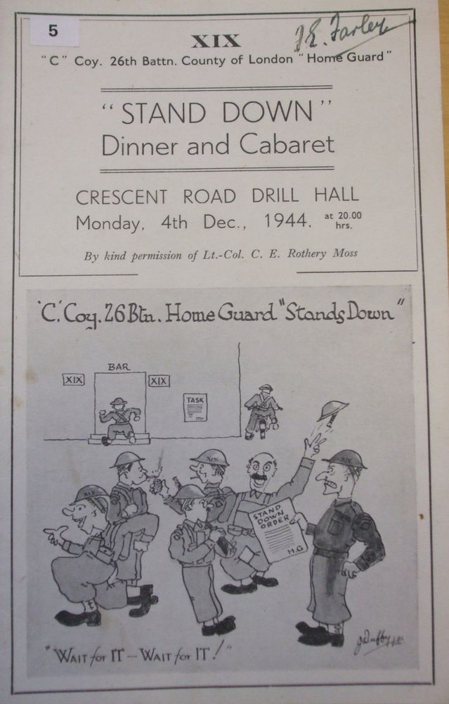 "C" Coy., 26 Bn., County of London Home Guard "Stand Down" Dinner and Cabaret