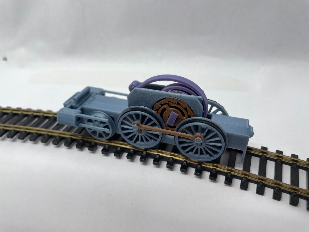 This image shows the clockwork mechanism of my Beattie well tank model. It consists of a main spring and gears that propel the locomotive.