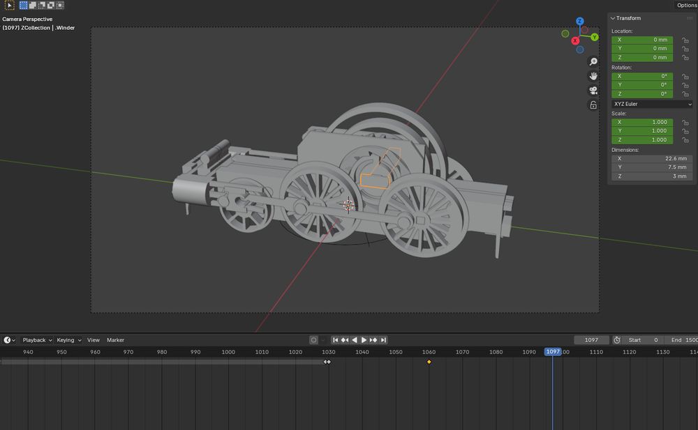 This shows a 3D rendering off my locomotive design in blender as I am currently working on the 3D assembly tutorial.