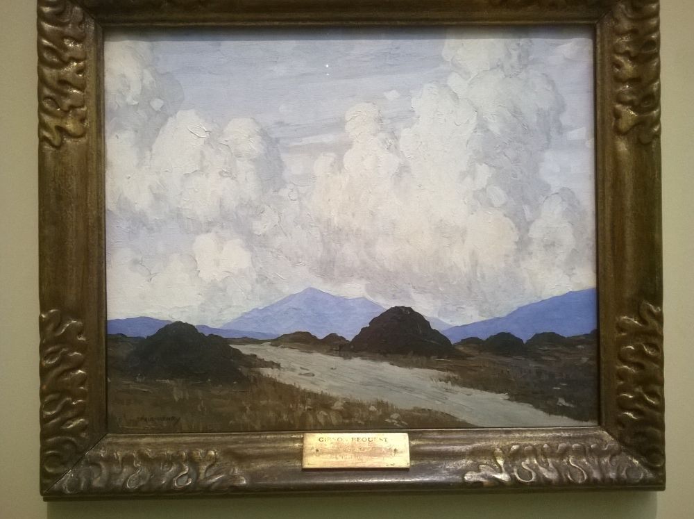 Paul Henry painting. Road between two mounds. Sky