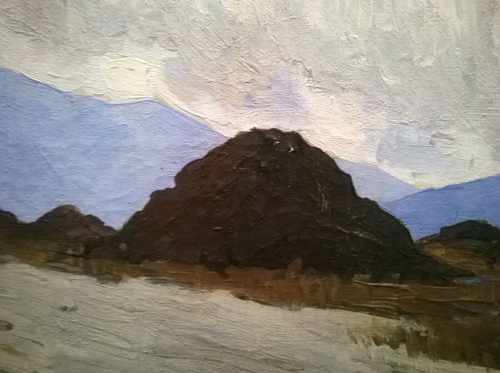 Close up. Paul Henry painting. Mound of turf by road.
