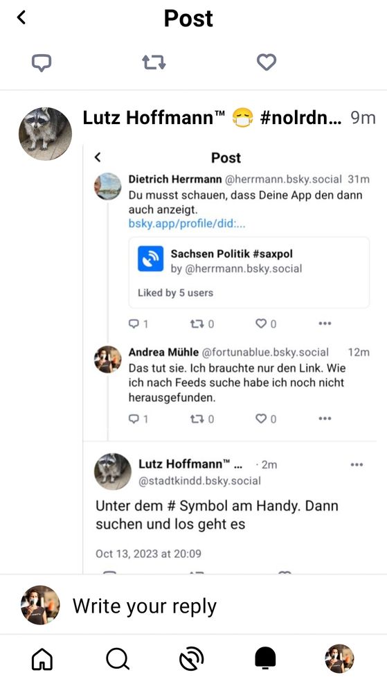 Screenshot von Bluesky, der das Suchen von Feeds erklären will.