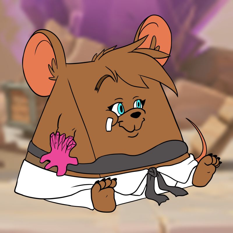 Olympia from Rivals of Aether 2 in the shape of a wedge of cheese, mimicking the scene from Tom and Jerry where Jerry eats and entire wedge of cheese and takes on its shape.