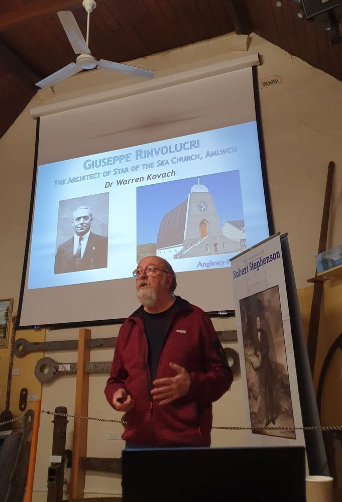 Warren Kovach giving a talk about Giuseppe Rinvolucri & Our Lady Star of the Sea Church, Amlwch