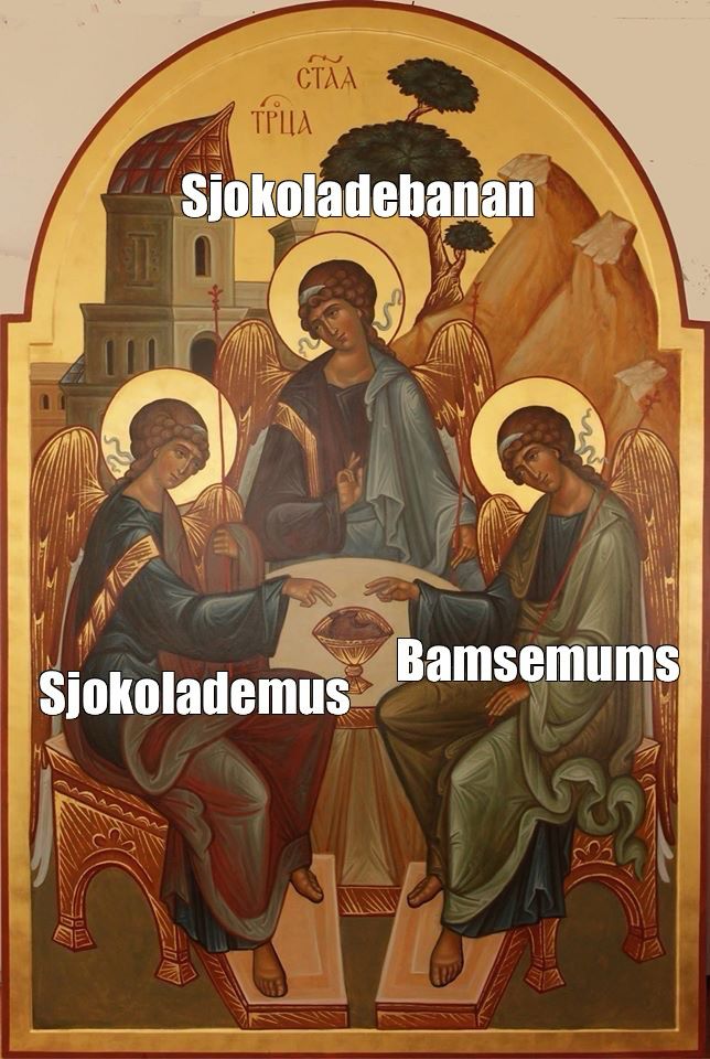 Den hellige treenighet av sjokoladebanan, bamsemums og sjokolademus.