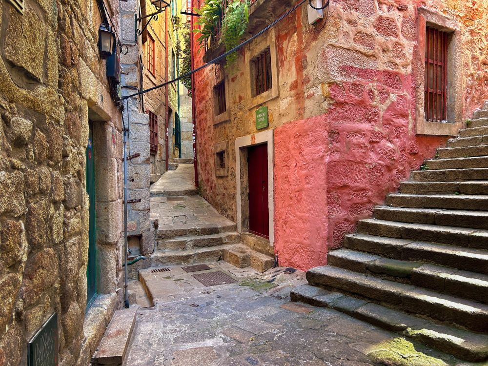 Rustic walls and steps on a narrow alley