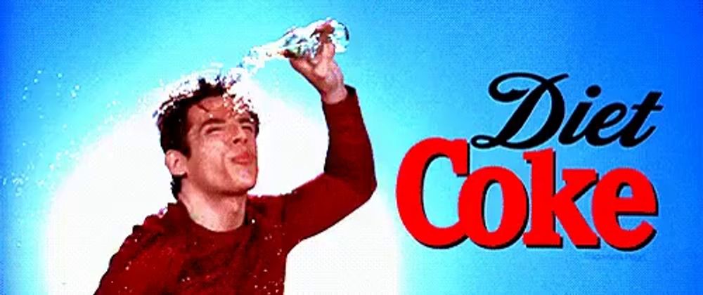 an advertisement for diet coke shows a man pouring the drink into his mouth