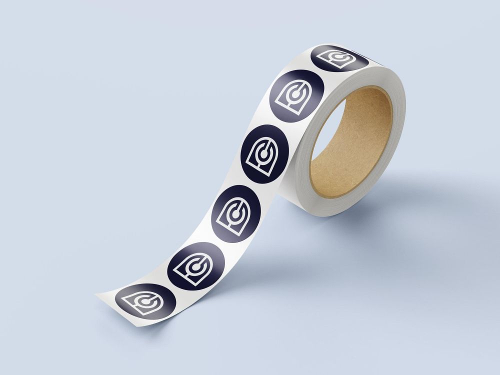 Mockup of stickers containing the DraCor logo.