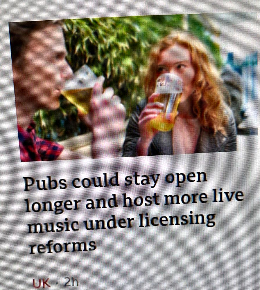 A BBC story about pubs possibly staying open later and having more live music