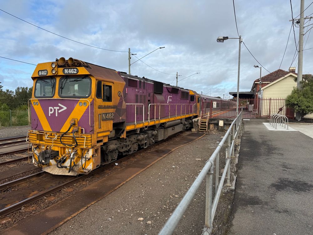 A N class locomotive and N set of carriages in the platform at Warrnambool waiting for departure 