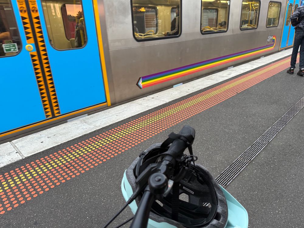 Siemens train in Melbourne with pride stripe on the side 
