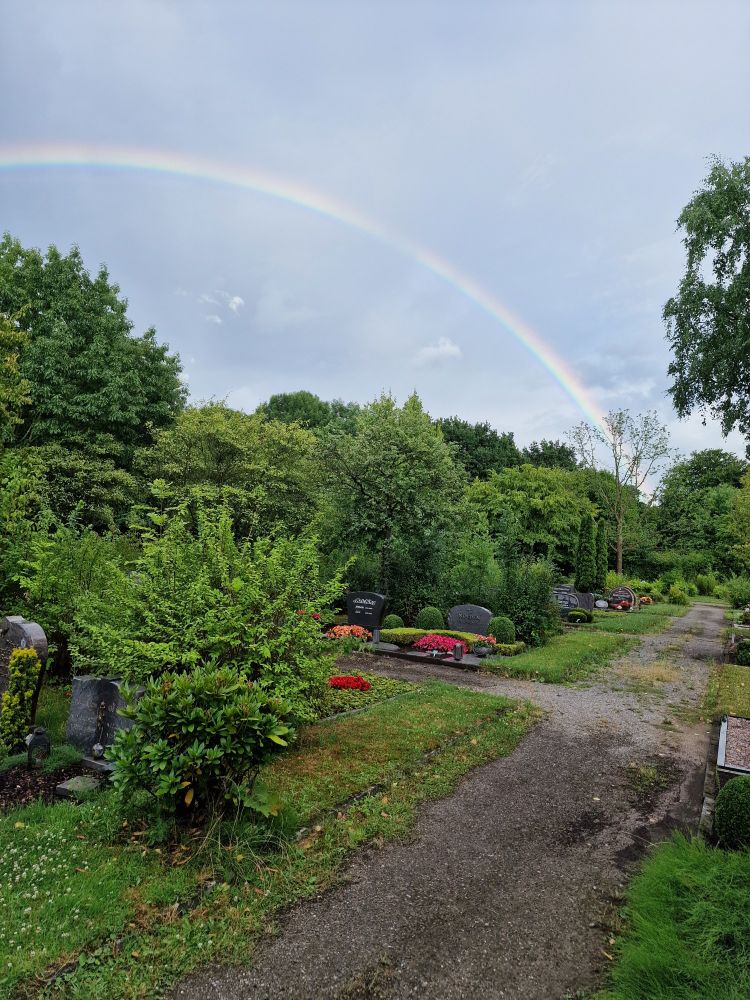 Ein Regenbogen über einem Friedhof. 