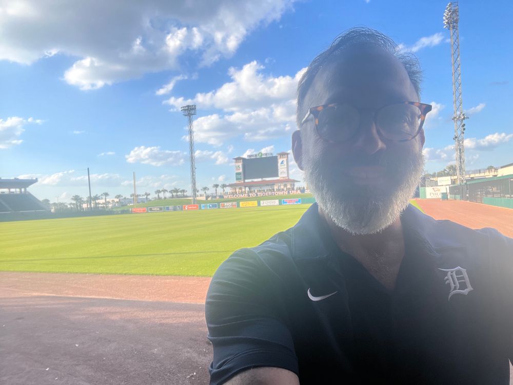 My gray-bearded face with the background of Joker Marchant Stadium in Lakeland, FL. 