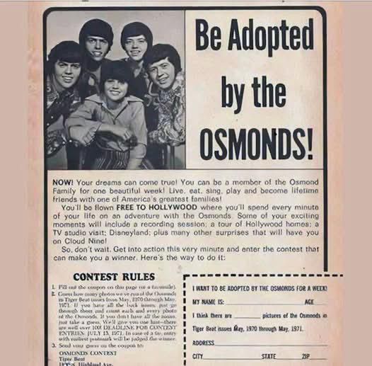 Teenbeat ad: be adopted by the osmonds
OH NO