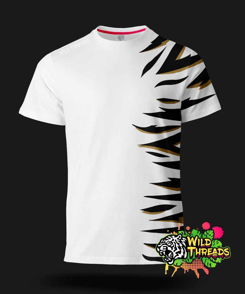 White T-shirt Mock with a tiger stripes motif