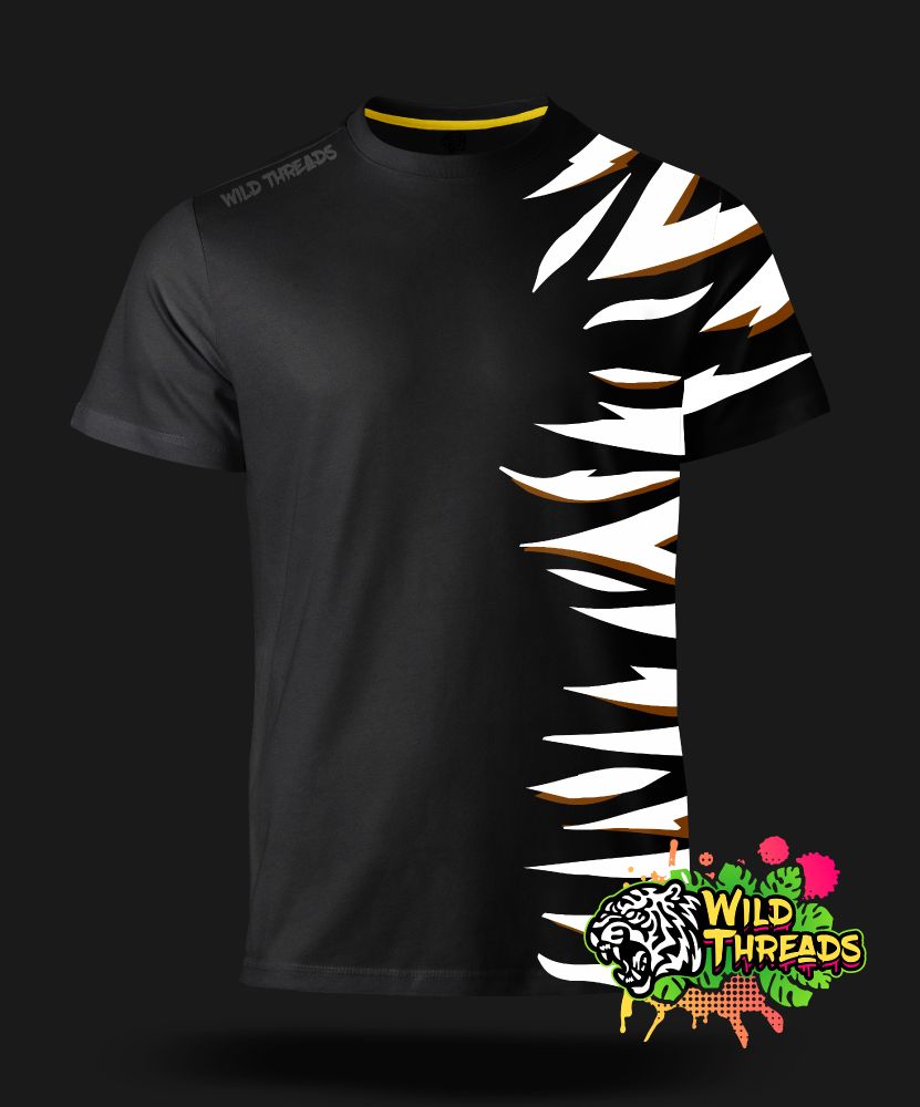 Black T-shirt Mock with a tiger stripes motif