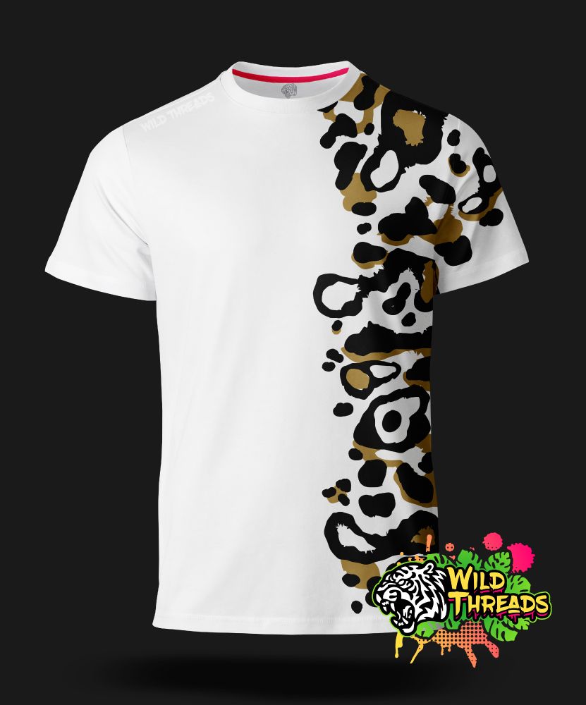 White T-shirt Mock with a Wild dog blotches motif