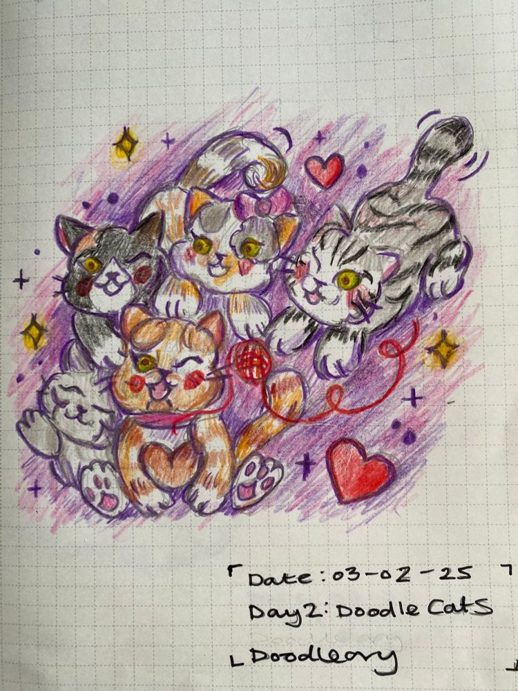 Overall drawing of doodle cats