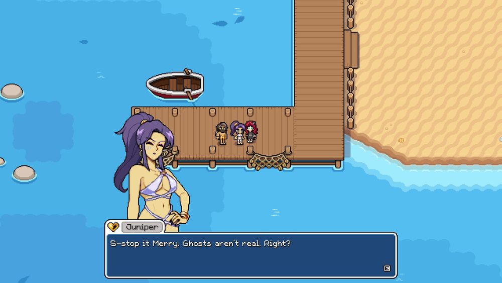 Juniper tells the player to stop teasing her about the whispered voice being a ghost. She seems uncharacteristically afraid of the idea, given she is a witch.