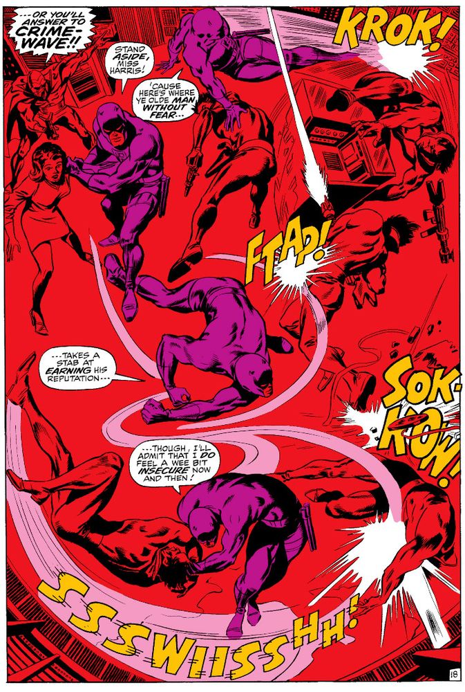 Gene Colan shows Daredevil in swashbuckling action.