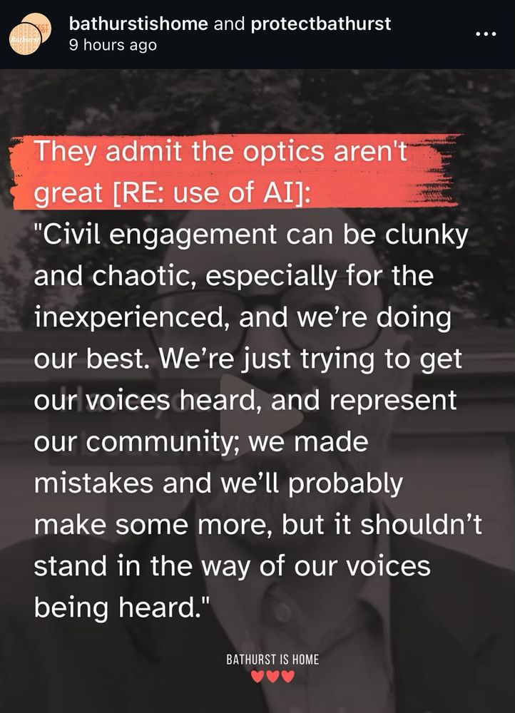 They admit the optics aren't great [RE: use of AI]:
"Civil engagement can be clunky and chaotic, especially for the inexperienced, and we're doing our best. We're just trying to get our voices heard, and represent our community; we made mistakes and we'll probably make some more, but it shouldn't stand in the way of our voices being heard."