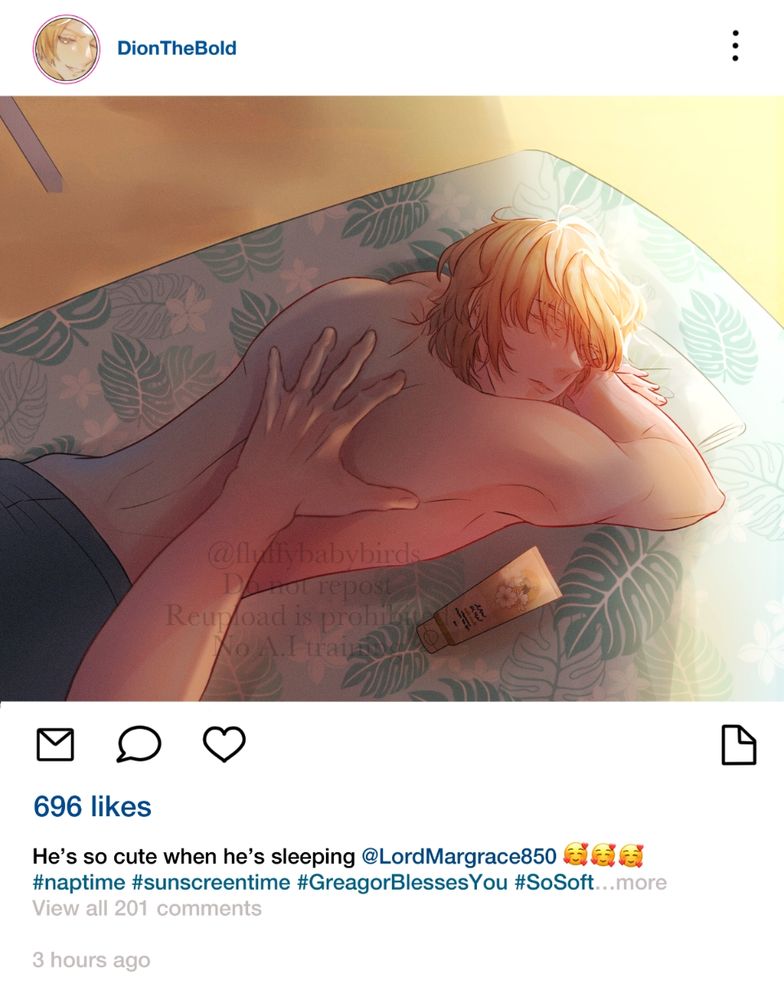 A social media post of Joshua sleeping.