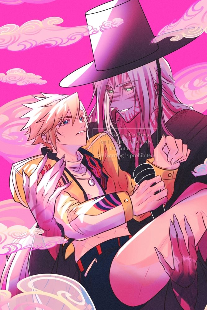 A final fantasy vii and kpop demon hunter crossover of sephiroth and cloud dressed as rumi and jinu. A happy birthday bday gift to toastedcatbread