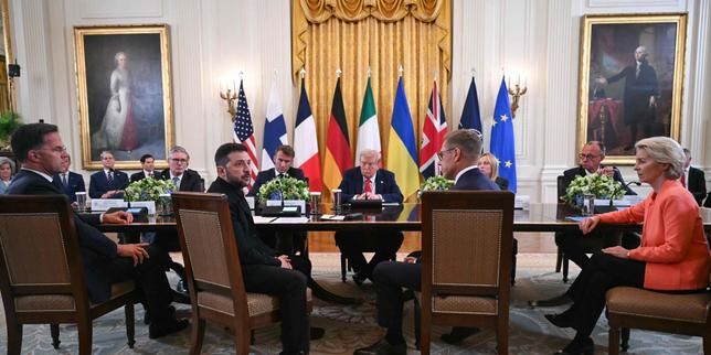 Réunis à la Maison Blanche autour de Donald Trump, les principaux dirigeants européens et le président ukrainien ont flatté leur hôte et joué l’unité, malgré le flou des positions américaines.