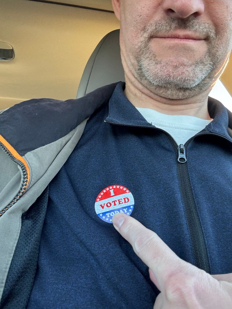 Me wearing a “I voted today” sticker