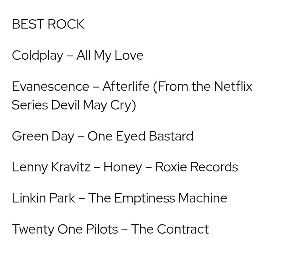 'Best Rock' song nominees!
