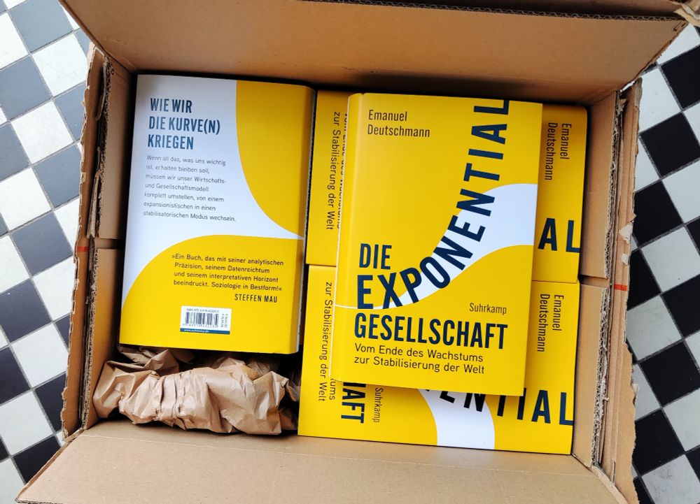 Box mit zehn Exemplaren des Buches Die Exponentialgesellschaft.