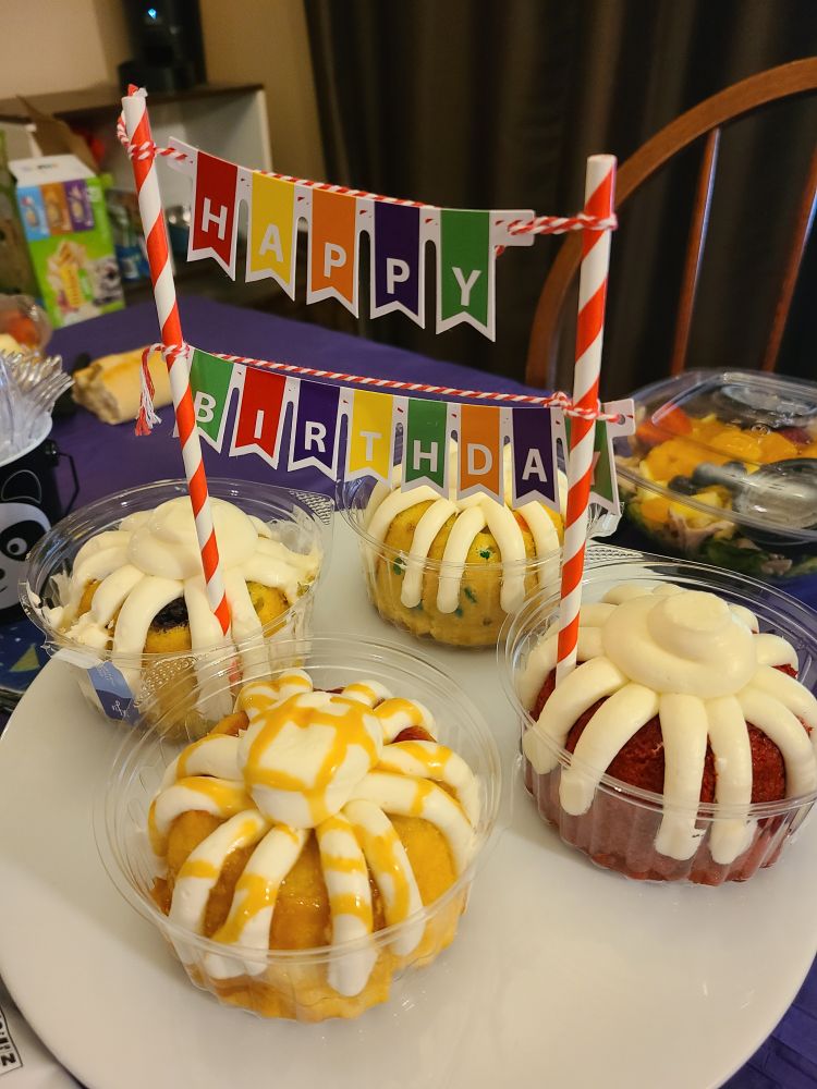 Four flavors from Nothing Bundt Cake! A wonderful way to share and try multiple new treats. It's like they had pineapple upside-down cake just for me, limited time special.