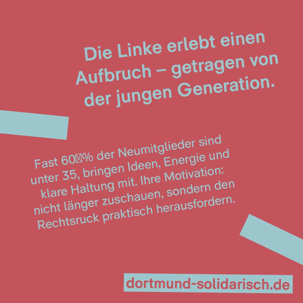 Die Linke erlebt einen Aufbruch – getragen von der jungen Generation.
Fast 60 % der Neumitglieder sind unter 35, bringen Ideen, Energie und klare Haltung mit. Ihre Motivation: nicht länger zuschauen, sondern den Rechtsruck praktisch herausfordern.
(3/6)