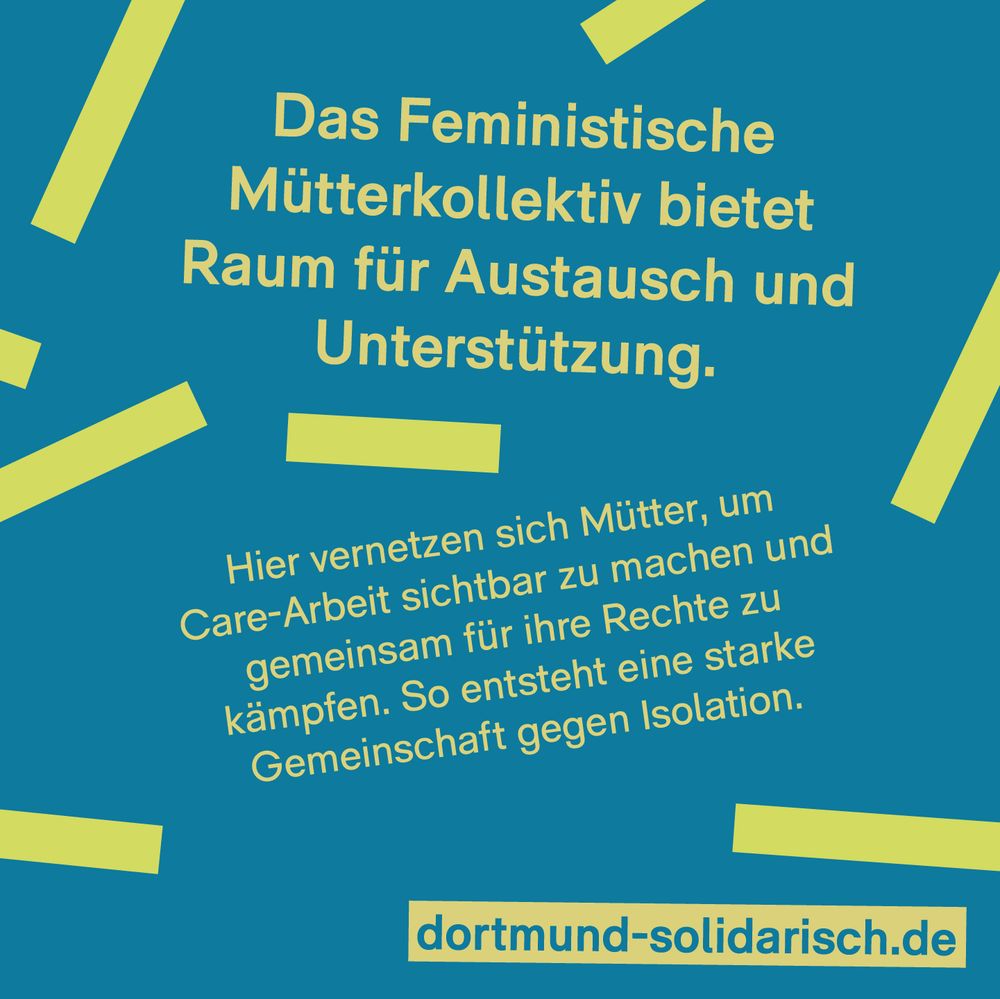 Das Feministische Mütterkollektiv bietet Raum für Austausch und Unterstützung.
Hier vernetzen sich Mütter, um Care-Arbeit sichtbar zu machen und gemeinsam für ihre Rechte zu kämpfen. So entsteht eine starke Gemeinschaft gegen Isolation.
(4/6)
