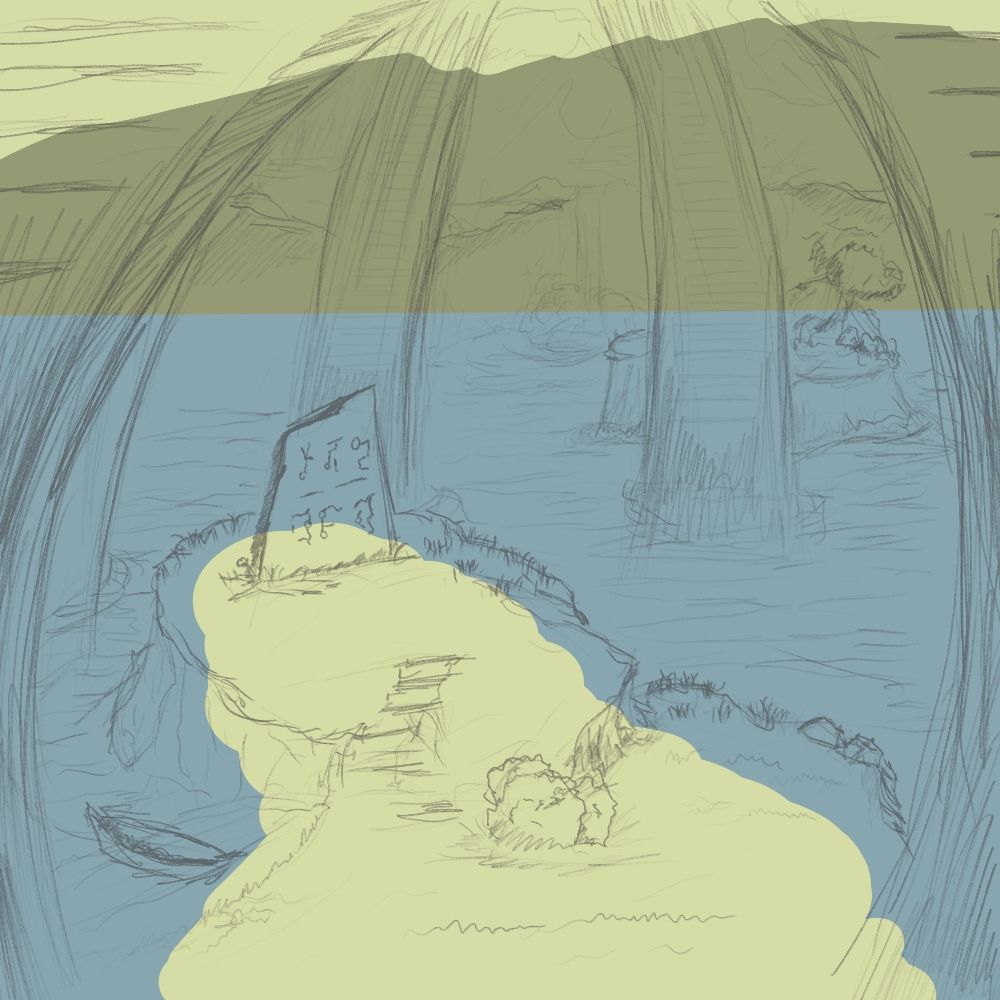 The previous image, but with simple barebones color blocking. Color blocking is done to help compose the shapes and give direction to the color scheme. Image 2 of 3.