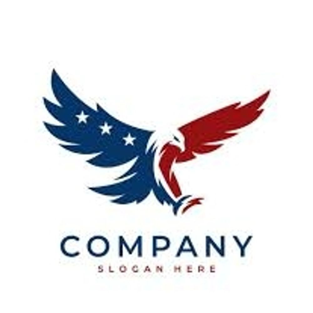 Logo of red, white, and blue eagle. Text says “Company. Slogan here.”
