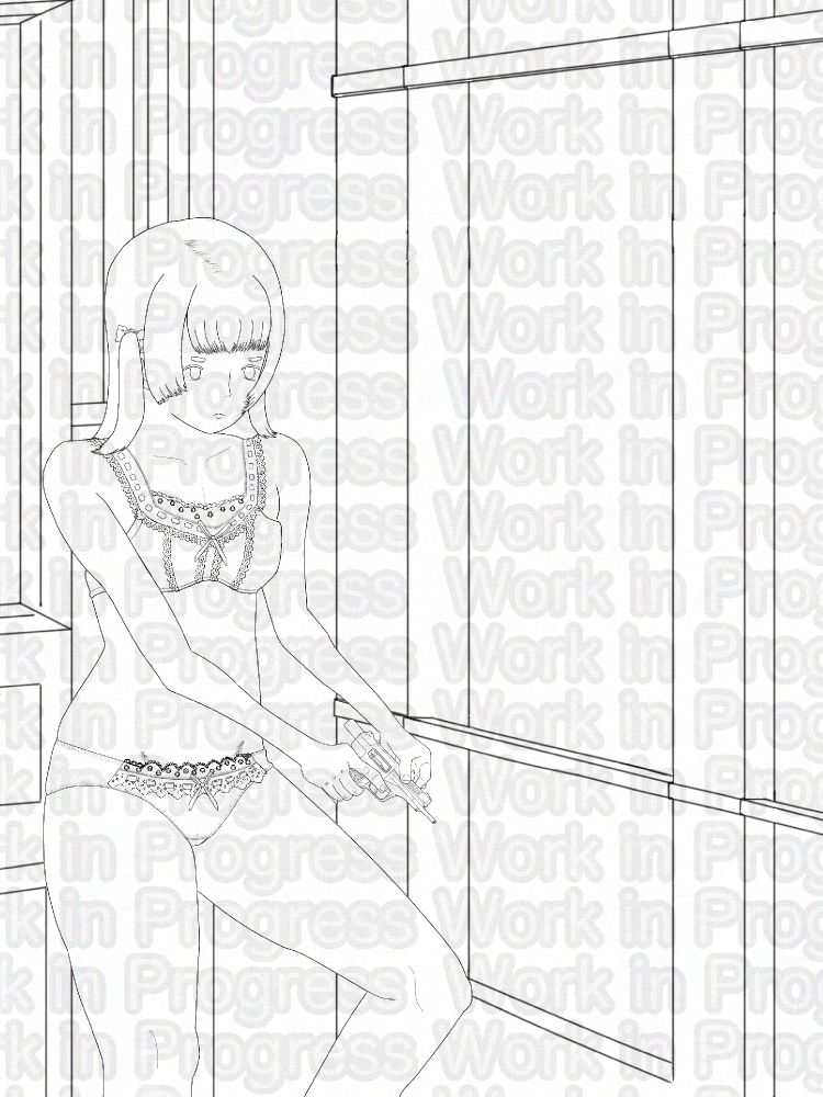 窓際で銃をチェックする由緒奈先生