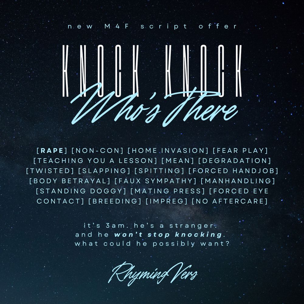 background of a starry sky, with text overlaid detailing the title, tags, and author of the script. all text is also found in the post body.