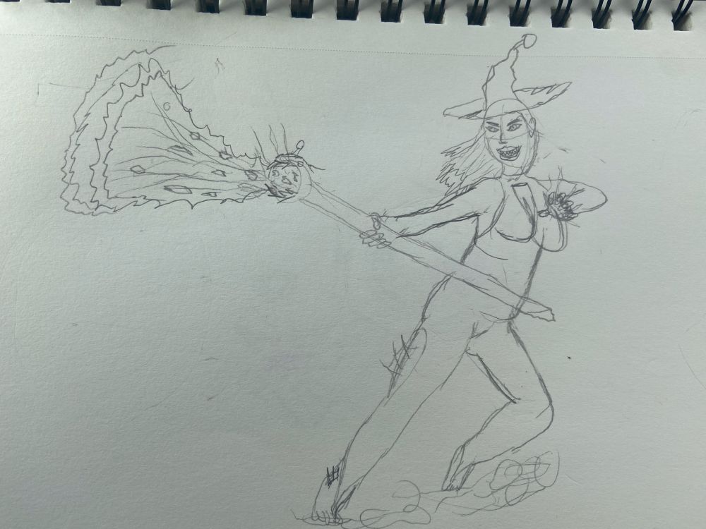 Instead of a usual standing pose, I want to practice more interesting poses. Working on conveying the Angler Witch sliding with water as she shoots Abyssal Water through a staff with a whole angler fish as a conduit.
