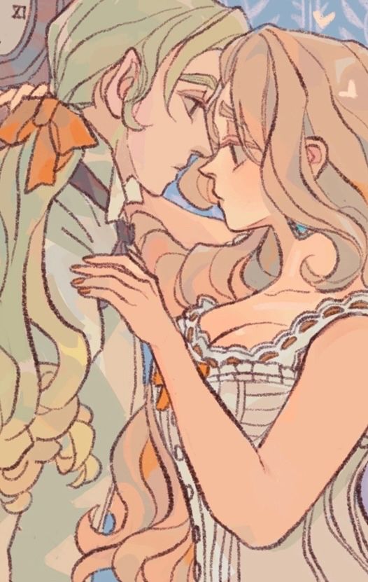 Original characters in a passionate embrace a girl in a Corsait