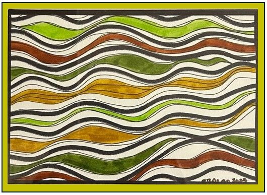 Wavy lines in fall shades of green, brown, gold and black