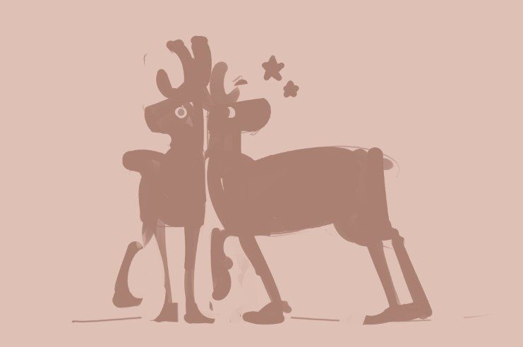 A digital sketch of two reindeer looking a bit gay. Furry art.