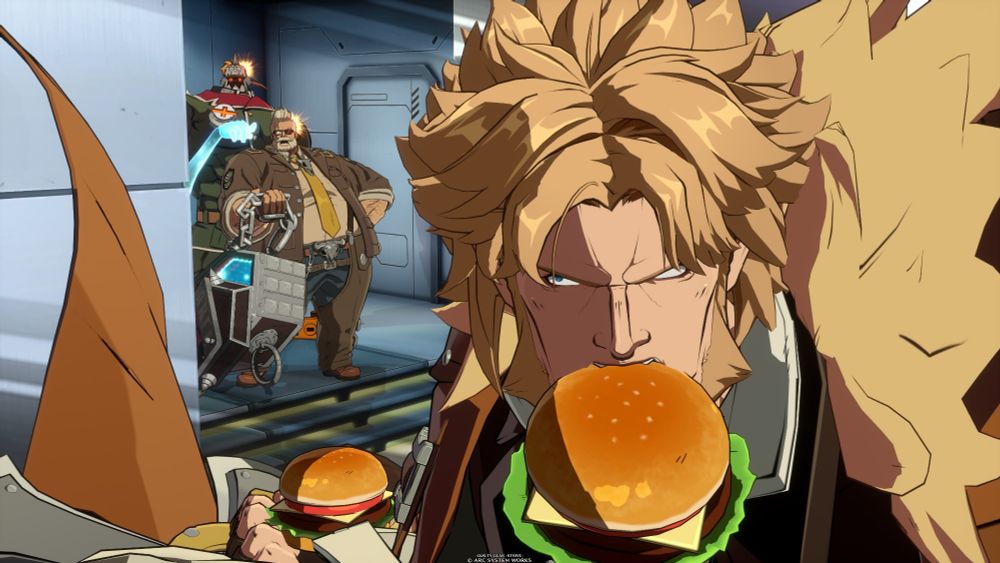 Potemkin and Goldlewis walked in on Leo with a burger in his mouth and one in his hand. He craves burgers. All of them.
