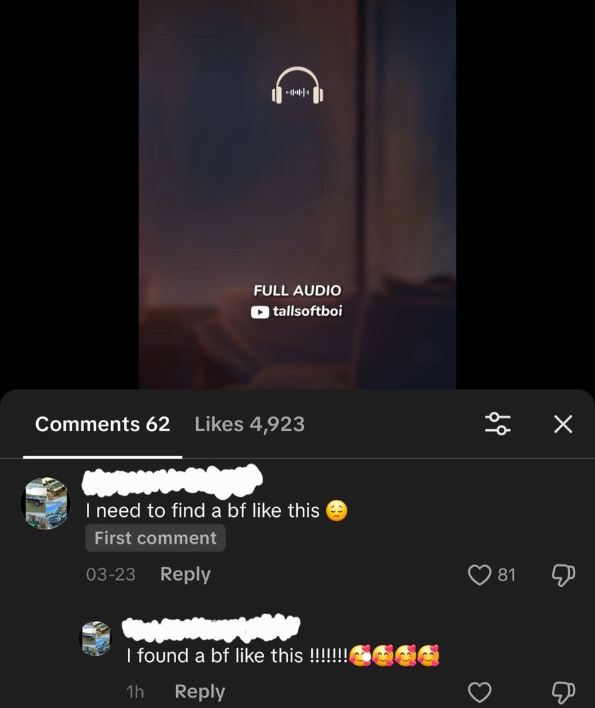 A comment sequence showing a user commenting "I wish i had a bf like this" and then following up to say " i found a bf like this" some months later