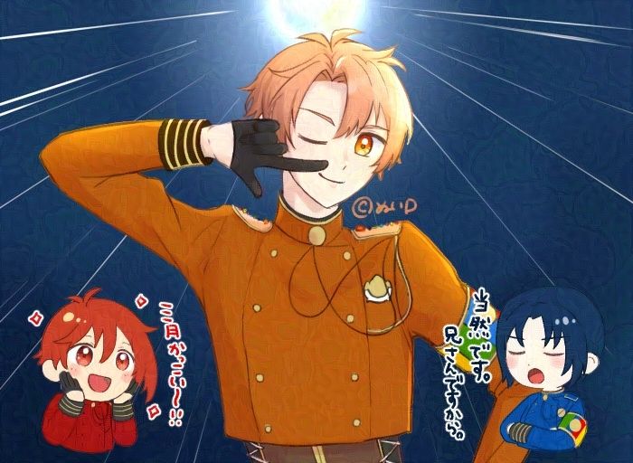 最上顔を決める三月くんと
「三月かっこい〜！」と褒めるキラキラ陸くんと
「当然です、兄さんですから」と自慢げな一織くん