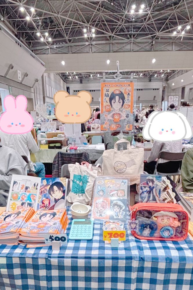 設営完了の写真！
一織くんとモンみつの4コマ漫画の同人誌と和泉兄弟のシールを頒布しました！