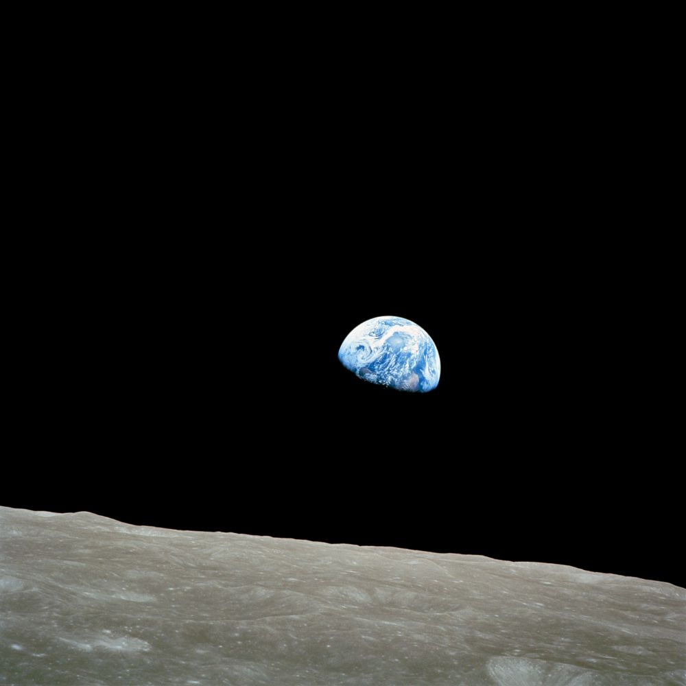 The Earth seen from Apollo 8 on Christmas Eve 1968. Picture taken by Bill Anders. 