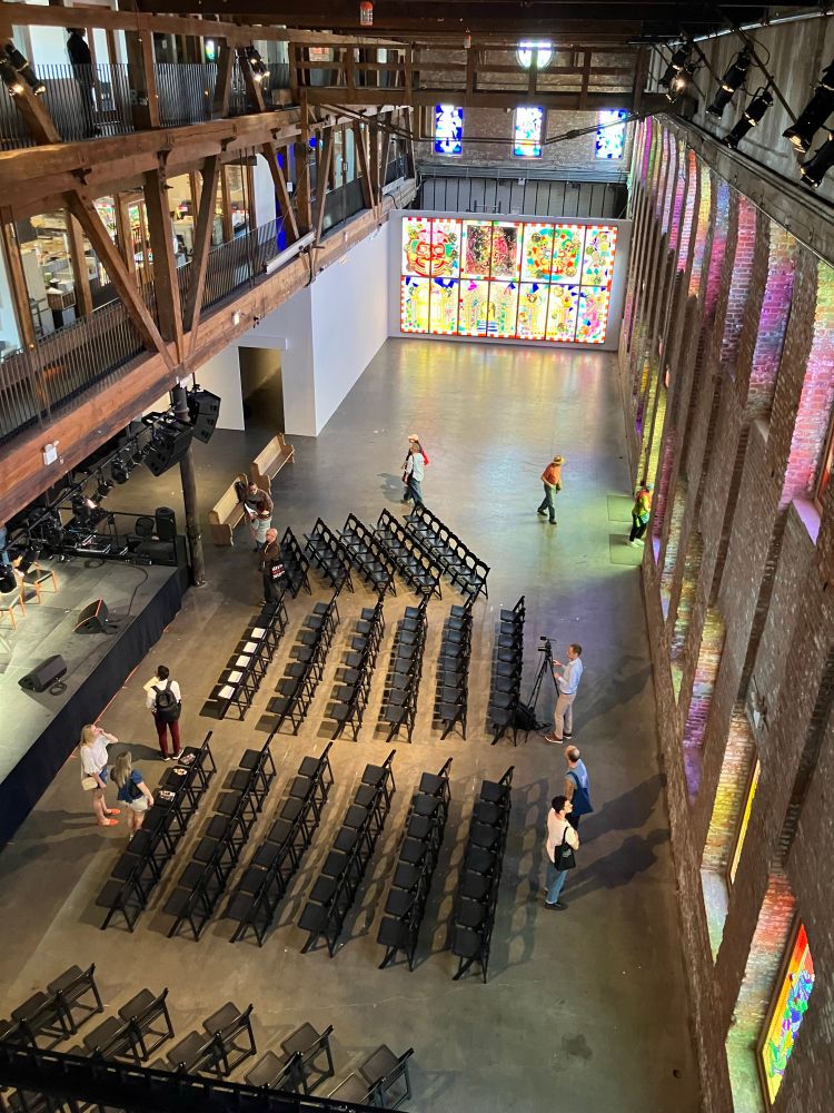 View of pioneer works main space from 3rd floor gallery