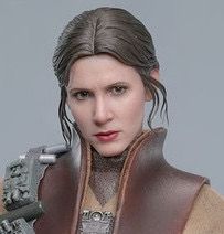 Close of of Leai figure witboht her mask. This looks shockingly like Carrie Fisher and even hs hair coming Don the side of her face with intense detail 